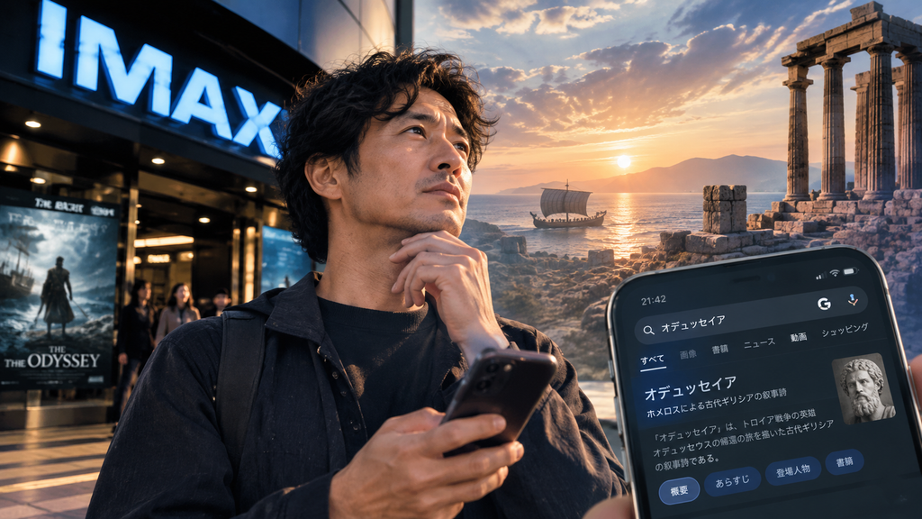 IMAXで映画『オデュッセイア』を観た後に原典が気になる様子
