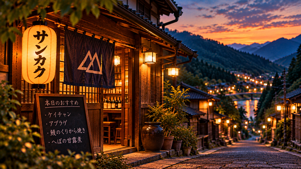 『ハヤブサ消防団』に登場する居酒屋「サンカク」をイメージした山あいの居酒屋