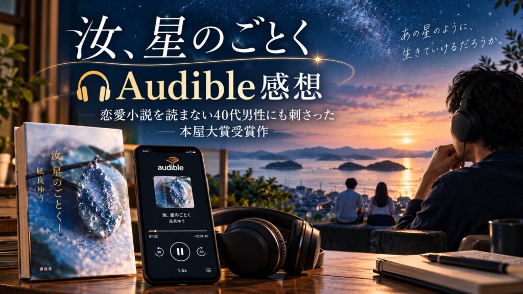 『汝、星のごとく』をAudibleで聴いた40代男性の感想をイメージしたアイキャッチ画像
